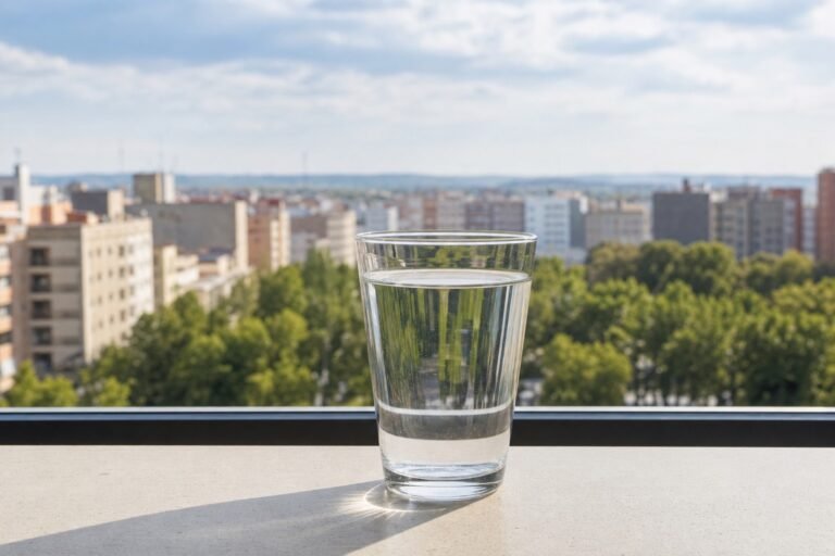 Vaso de agua del grifo con vistas a Albacete