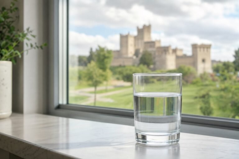 Vaso de agua del grifo con vistas a Alcorcón