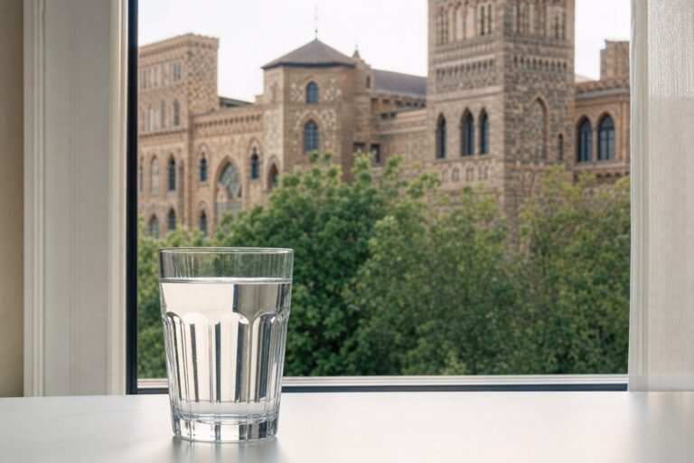 Vaso de agua del grifo con vistas a Guadalajara
