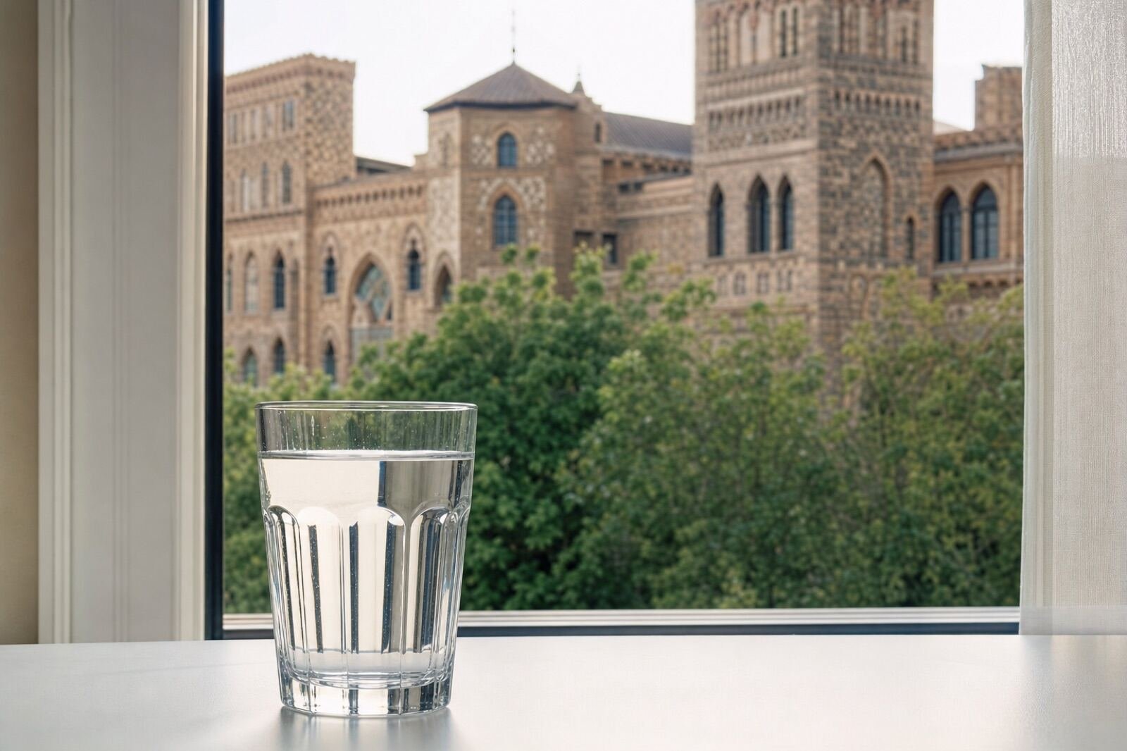 Vaso de agua del grifo con vistas a Guadalajara