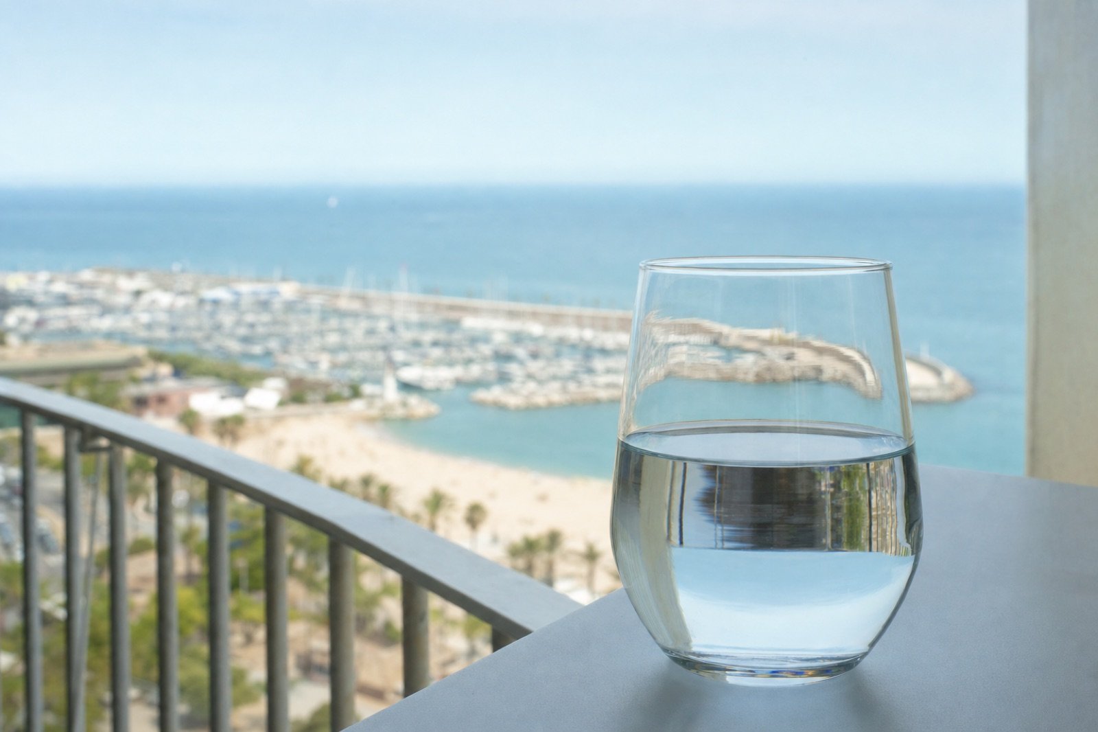 Vaso de agua del grifo con vistas a Mataró