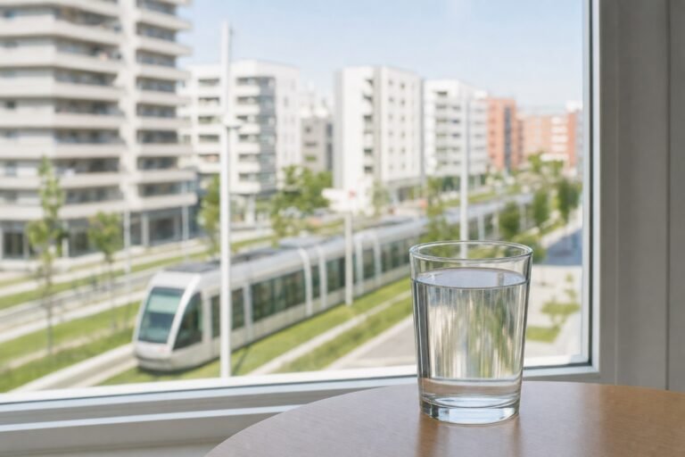 Vaso de agua del grifo con vistas a Parla
