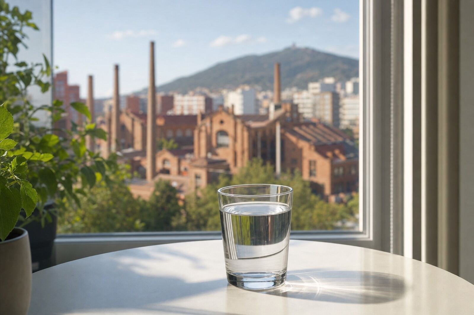 Vaso de agua del grifo con vistas a Terrassa