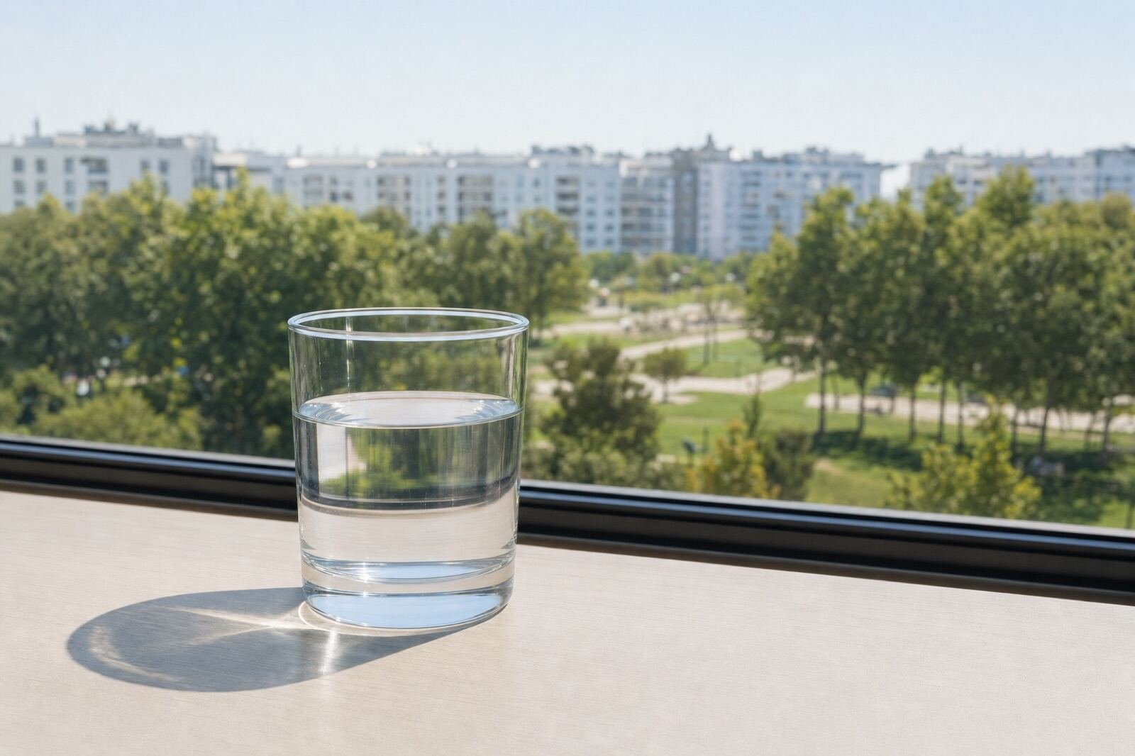 Vaso de agua del grifo con vistas a Torrejón de Ardoz