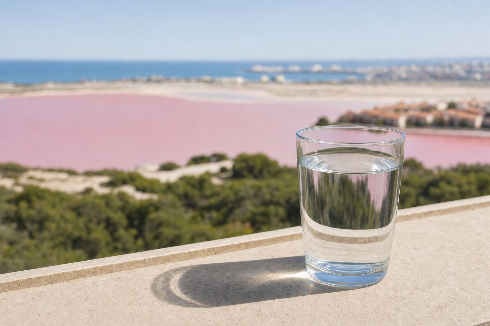 Vaso de agua del grifo con vistas a Torrevieja