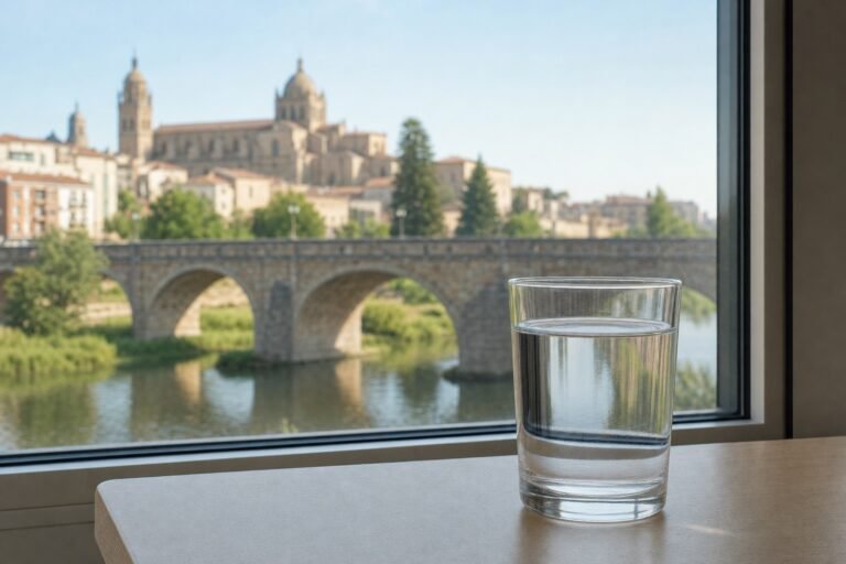 Vaso de agua del grifo con vistas a Zamora